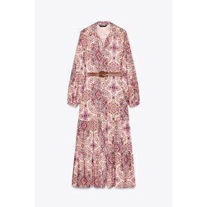 Zara Women Shirt Dress S Multicolor Paisley Tiered Puff Sleeve Boho 2298/061 NWD